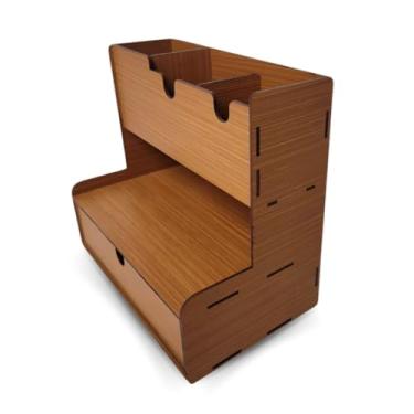 Imagem de Porta Lápis, Caneta e Treco Organizador de Mesa Preto, Tabaco e Nogueira – Ideal para Escritório(Tabaco)