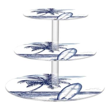 Imagem de Blueangle Suporte redondo de cupcake de 3 camadas – Torre de sobremesa de acrílico para prancha de surfe, suporte de sobremesa em camadas antiderrapante para chá de bebê, aniversário, festa de