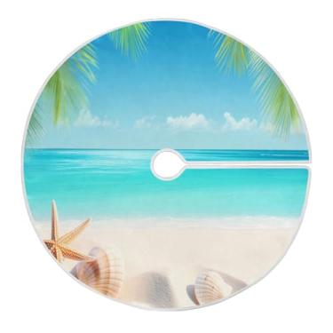 Imagem de Blueangle Saia de árvore de Natal para praia ensolarada de 90 cm - poliéster macio e resistente a rugas, decoração de férias para festas de Natal, árvore festiva e decoração de casa (150)