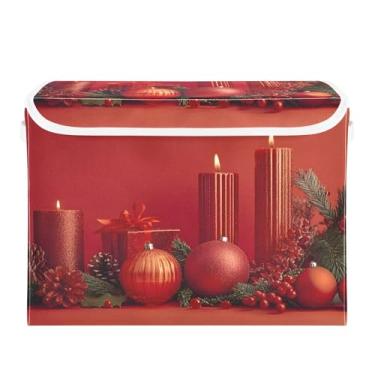 Imagem de SEHANY Cestas vermelhas de armazenamento de presentes de Natal com tampas, organizador de caixas de armazenamento de tecido para armário de roupas, cobertor de escritório, berçário, 42 x 32 x 30 cm