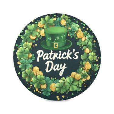 Imagem de Blueangle Jogo americano redondo de chapéu verde do dia de São Patrício, conjunto de 4 tapetes de mesa de poliéster, fácil de limpar, resistente ao calor, limpável, para mesa de jantar (659)