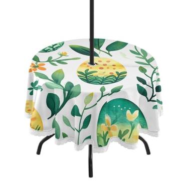Imagem de Blueangle Toalha de mesa redonda impermeável com ovos coloridos de Páscoa de 152 cm com orifício para guarda-chuva - Tecido resistente à prova de sol para todos os climas para pátio, acampamento