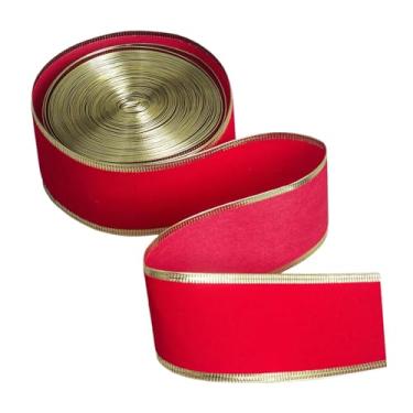 Imagem de oshhni Fita de Natal com borda aramada, decorativa e versátil, com 5 cm de largura, ideal para artesanato, decoração de árvores de Natal, embalagens de