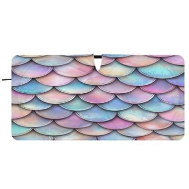Imagem de Blueangle Guarda-sol para para-brisa com escamas de arco-íris sereia - 149.9 cm x 76.2 cm dobrável carro janela frontal blocos para-sol raios UV viseira de sol (530)