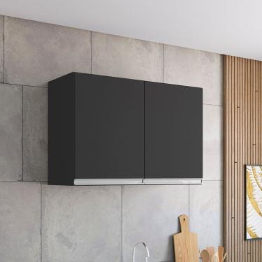 Imagem de Armário Cozinha Aéreo 81cm Com 2 Portas Leticia A01 - D'rossi Cor Preto