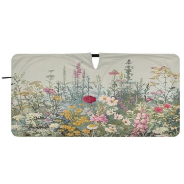 Imagem de Blueangle Aquarela flores silvestres pára-brisas sombra solar - 149.9 cm x 76.2 cm dobrável carro janela frontal blocos pára-sol raios UV viseira de sol (194)