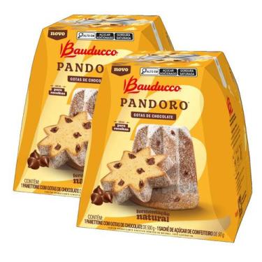 Imagem de 2 Panettone Pandoro Com Gotas Chocolate Bauducco Caixa 550g