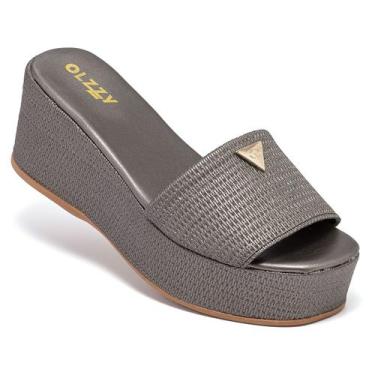 Imagem de Tamanco Feminino Plataforma Sandália Flatform Detalhe Dourado Chinelo 