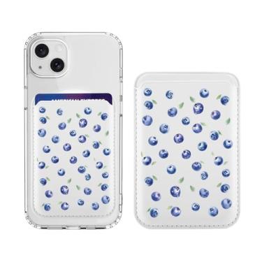 Imagem de BlHMCASE Carteira magnética compatível com MagSafe para iPhone 17/16/15/14/13/12, lindas folhas de mirtilo, couro branco para porta-cartões Magsafe para mulheres adolescentes e meninas