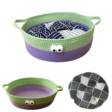 Imagem de Lomysoali Cesta de vime para todas as estações, cama de caverna para gatos lavável e aconchegante, cama redonda para animais de estimação para filhotes e gatinhos 30 x 28 x 10 cm