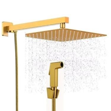 Imagem de Chuveiro Ducha dourado Quadrada C/Chuveirinho Luxo E Desviador Kit completo
