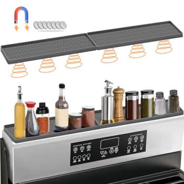 Imagem de Prateleira magnética de 76 cm, prateleira superior para temperos, material térmico de silicone, organizador flexível de temperos, prateleiras de cozinha, utensílios com 2 peças funcionais para cozinha