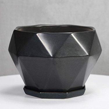 Imagem de uhyOHF Vaso de flores de cerâmica diamante poligonal para escritório doméstico com bandeja de cerâmica vaso de plantas suculentas vasos de cacto vasos de flores recipiente para escritório em casa Ba