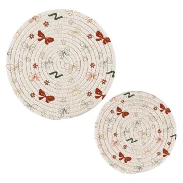 Imagem de Wassud Conjunto de trivet de arcos simples para pratos quentes, suportes redondos de panela, almofadas quentes de algodão, porta-copos resistentes ao calor para decoração de cozinha, bancada, 2 peças