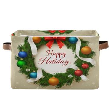 Imagem de Wassud Cesto de armazenamento com alças guirlanda de Natal dobrável de lona dobrável cesta organizadora para armário, banheiro e decoração de casa, 1 pacote