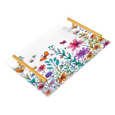 Imagem de Wassud Bandejas de acrílico engraçadas de flores silvestres para banheiro, joias de perfume, alça de maquiagem, cômoda, quarto, cozinha, bancada, mesa, 30 x 20 cm