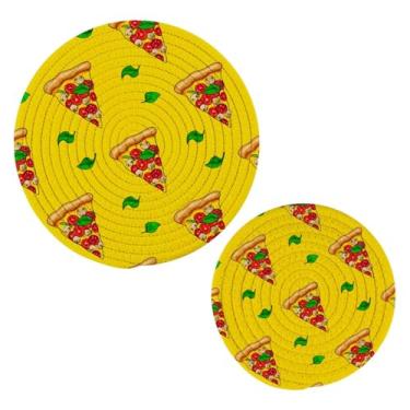 Imagem de Wassud Delicioso tripé de pizza para pratos quentes suportes de panela redondos de algodão almofadas quentes elegantes porta-copos decoração de cozinha e acessórios, 2 peças