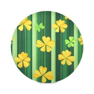 Imagem de Wassud Jogo americano conjunto de 4 tapetes redondos listrados verdes amarelos para cozinha e jantar tapetes laváveis resistentes ao calor para decoração de mesa 39 cm