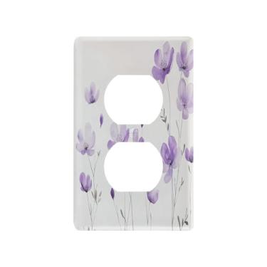 Imagem de Wassud Capa de interruptor de luz decorativa placa de parede para tomadas elétricas flores simples e minimalistas duplex 4,53 x 2,76 polegadas
