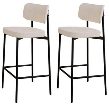Imagem de Kit 02 Banquetas Alta Bar Cozinha Sala De Jantar Aço Preto Kaira C01 L