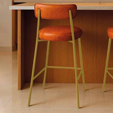 Imagem de Banqueta Cozinha Alta Com Encosto Industrial Dourado Londres Pu Nozes D03 - D`rossi