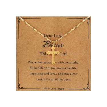 Imagem de enasal Colar com cruz colorida, presentes cristãos para meninas e crianças, primeira comunhão, batizado, aniversário, joia para filha, neta, Medium, Cobre, Sem Pedra Preciosa