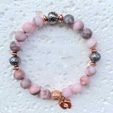 Imagem de Pulseiras elásticas com contas para mulheres, jaspe rosa, pedra vulcânica, pulseira para celebrar a maternidade, presente perfeito para o amor, One Size, Pedra, Sem Pedra Preciosa