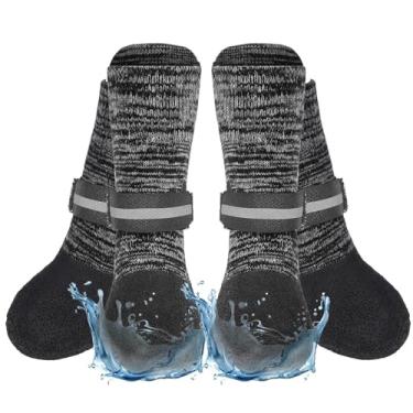 Imagem de EXPAWLORER Meias antiderrapantes para cães para evitar lamber patas, sapatos para pavimento quente, botas e protetores de patas com garras, botas impermeáveis para pisos de madeira para cães idosos