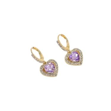 Imagem de coadipress Brincos de argola de coração de zircônia cúbica para mulheres, strass de cristal, pingente de coração, pingente de coração, brilhante, baile, casamento, dia dos namorados, Small, Zircônia