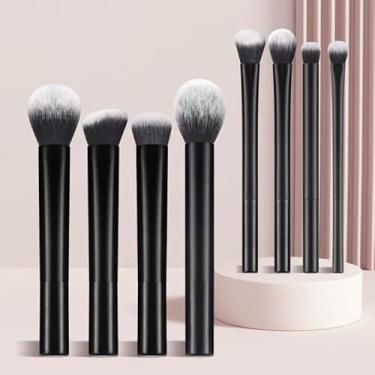 Imagem de Conjunto de 8 pincéis de maquiagem pretos profissionais com cerdas sintéticas macias, kit completo de cosméticos para rosto para base de blush em pó, sombra e contorno
