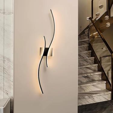 Imagem de Luminária de parede LED para interiores, aplique de parede longo em acrílico preto, 100 cm (39,4"), 35 W, 2800 lúmens, luz branca quente moderna (3000 K), ideal para quarto, sala de estar, s