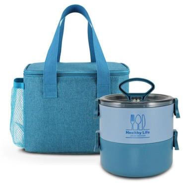 Imagem de Kit Bolsa Térmica E Pote Marmita De 2 Andares 1600ml - Jacki Design Azul