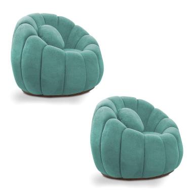 Imagem de Kit 02 Poltronas Decorativa Orgânica Para Sala Cloud Bouclê E03 - D'rossi Azul Turquesa