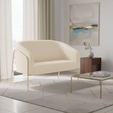Imagem de Sofá 2 Lugares Namoradeira Stella Base Industrial Alta Dourada Sintético Pu D03 - D'rossi Bege