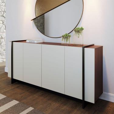 Imagem de Aparador Buffet 4 Portas Oliwia 160cm Sala Jantar Off/nogueira/preto Fosco C04 - D'rossi