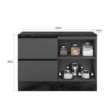 Imagem de Balcão De Pia Deslocada 1 Portas 3 Gavetas (com Tampo) 120cm Etna Grafite - Ssx Multicoisas