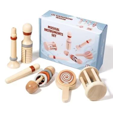 Imagem de 5 pçs instrumentos musicais do bebê chocalhoo sensorial brinquedos educativos precoces brinquedos musicais do bebê montessori brinquedos presentes de aniversário para crianças