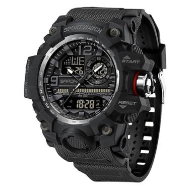 Imagem de FANMIS Relógio esportivo digital masculino multifuncional 50 m à prova d'água com alarme de LED com luz de fundo, Preto, Relógio esportivo