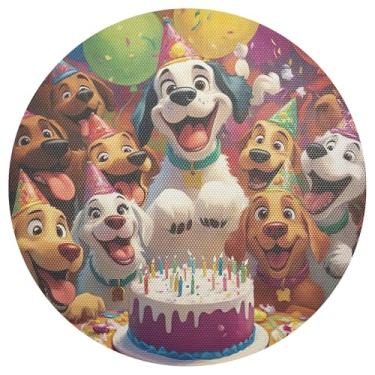 Imagem de Conjunto de 1 jogo americano redondo de PVC durável para cães em torno de bolo de aniversário de 38 cm, decoração de mesa à prova de calor para sala de jantar