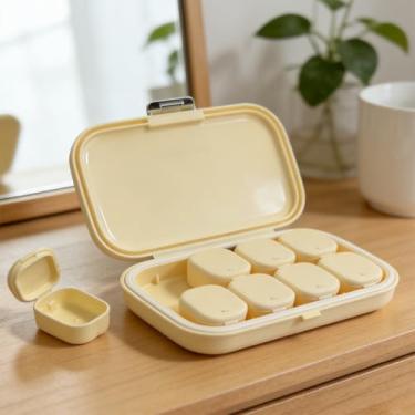 Imagem de 1 organizador de comprimidos de viagem pequeno, estojo removível com trava de privacidade para vitaminas e medicamentos, caixa de comprimidos portátil compacta para escritório e viagens (branca)