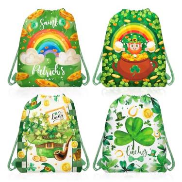 Imagem de CC HOME 12 peças de sacos de cordão feliz dia de São Patrício, sacos verdes da sorte de quatro folhas, sacos de lembrancinha de festa tema trevo para chá de bebê, crianças, meninas, meninos