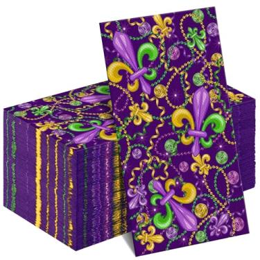 Imagem de Kochorie Guardanapos descartáveis de festa de carnaval 100 peças de guardanapos de baile de máscaras de flor de lis 7,8 x 4,3 polegadas New Orleans Guardanapo decorativo de coquetel de papel para