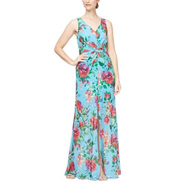 Imagem de S.L. Fashions Vestido maxi feminino longo sem mangas com corpete torcido floral, Aqua Multi, 9