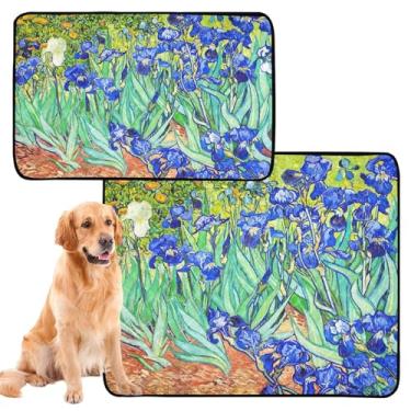 Imagem de Almofadas laváveis para xixi para cães, flores de íris, pintura de Vincent, almofada reutilizável para gatos, absorvente e impermeável, tapete de cercadinho para cães, médio + grande, conjunto de 2
