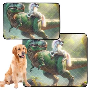 Imagem de Engraçado Dino Unicórnio Lavável Cachorro Pee Pads À Prova D'Água Tapete de Gaiola de Cachorro Bonito Reutilizável Pet Cat Pad Absorvente Cachorro Cachorro, Médio + Grande, Conjunto de 2
