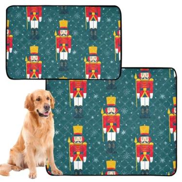 Imagem de Quebra-nozes de Natal azul-marinho laváveis para cães tapete de cercadinho impermeável para cães pequeninos para animais de estimação, gatos, filhotes, almofadas de penico para cães, médio + grande