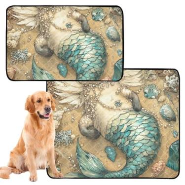 Imagem de TSENQUE Almofadas de xixi laváveis para cães de estimação, tapete de caixa de cachorro fofo, impermeável, fofo, gato siamês, sereia, reutilizável, almofada absorvente para gatos, almofadas de penico