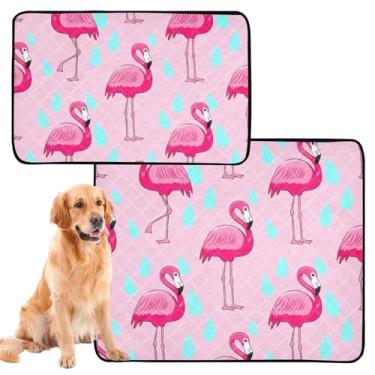 Imagem de Tapete de desenho animado rosa flamingos laváveis para cães para xixi à prova d'água para caixa de cachorro, gato, almofada reutilizável para filhotes de cachorro, tapete absorvente, médio + grande