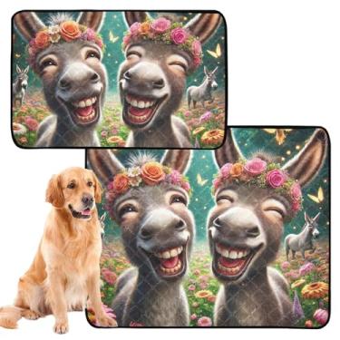 Imagem de Almofadas de xixi laváveis para cães, gatos, reutilizáveis, fofos, burros, animais engraçados, tapetes de treinamento de filhotes para cães, tapete impermeável para caixa, médio + grande, conjunto de