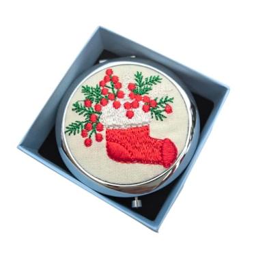 Imagem de Leimandy Botas de neve Sweet Santa Clus bordadas frente e verso 1x/2x espelhos de maquiagem bolso espelho de maquiagem meias de Natal suprimentos espelhos com caixa de presente L9 (botas de neve de